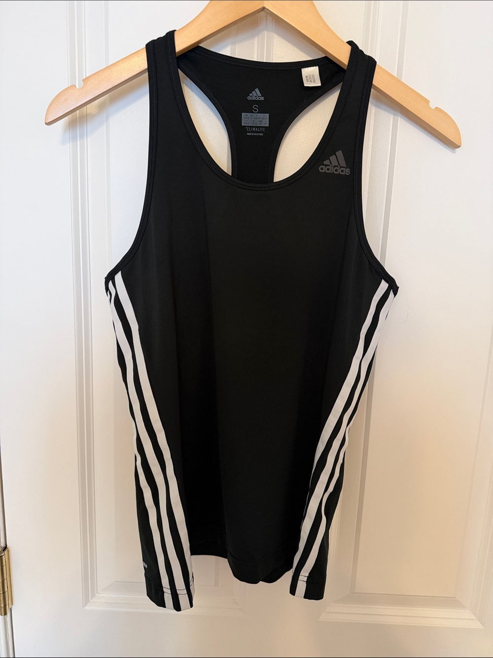Adidas Black Tank with White Side Stripes - Racerback Performance